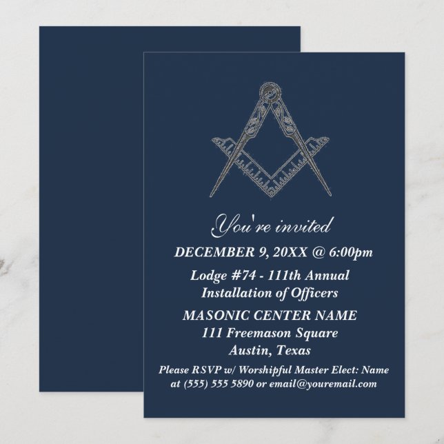 Invitation Freemason Masonry marine bleu maçonnique (Devant / Derrière)