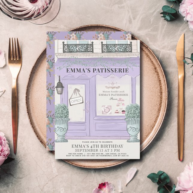 Invitation French Bakery Paris Fille Anniversaire Lavande (Créateur téléchargé)