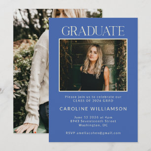 Invitation French Blue Two Photo Graduation Party