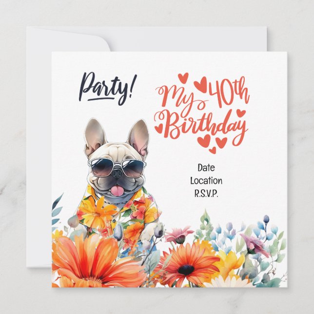 Invitation French Bulldog 40e fête d'anniversaire (Devant)