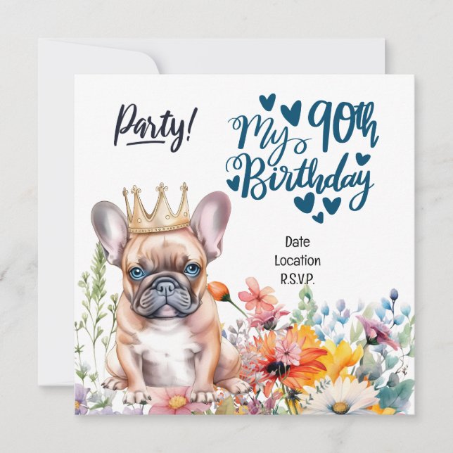 Invitation French Bulldog 90th Birthday Party (Devant)