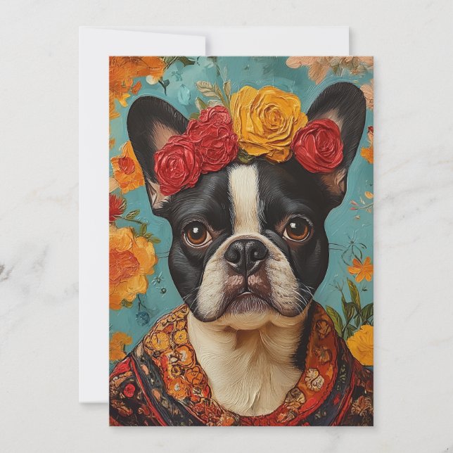 Invitation French Bulldog comme Frida Kahlo (Devant)