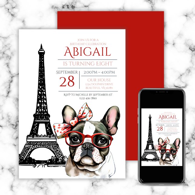 Invitation French Bulldog Eiffel Tower Paris Anniversaire des (French Bulldog Eiffel Tower Paris Puppy Birthday Invitation)