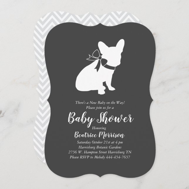 Invitation French Bulldog Theme Party - Baby shower neutre (Devant / Derrière)