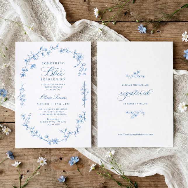Invitation French Chinoiserie Something Blue Réception de Mar (Something blue before I do bridal shower invitation with blue French wildflower toile design)