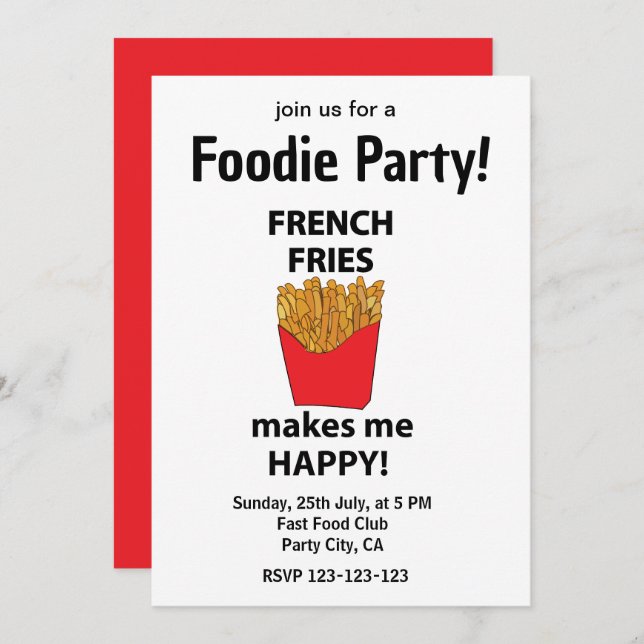 Invitation French Fries Fast Food Foody Party (Devant / Derrière)
