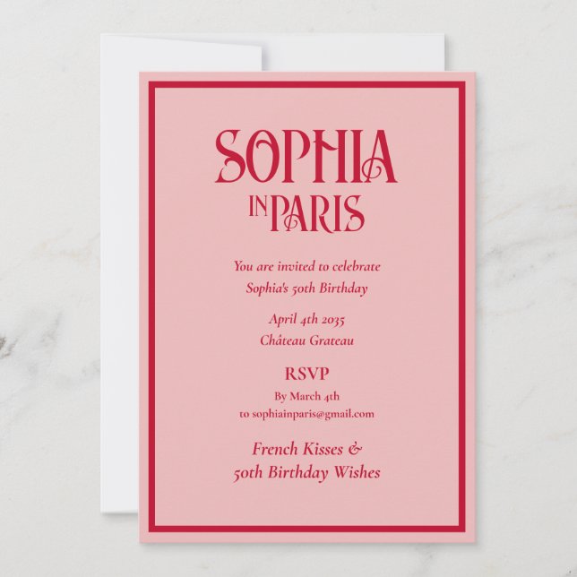 Invitation French Kisses 50th Birthday Wishes Paris Birthday (Devant)
