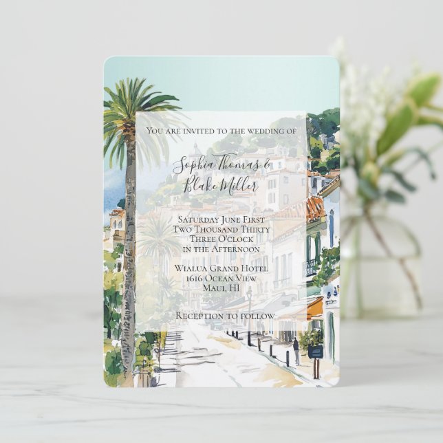 Invitation French Riviera Beach Coastal Town Wedding (Debout devant)