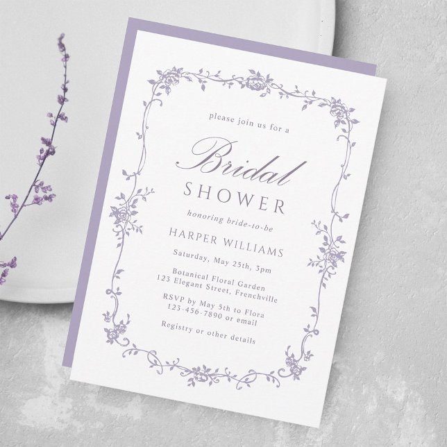 Invitation French Victorian Lavender Floral Bridal Shower (Créateur téléchargé)