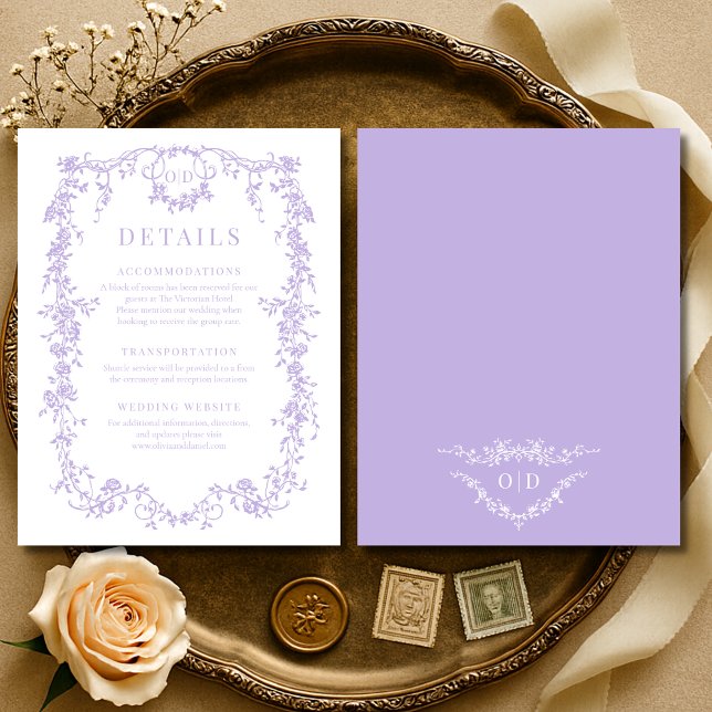 Invitation French Victorian Purple Lilac Wedding Details (Créateur téléchargé)