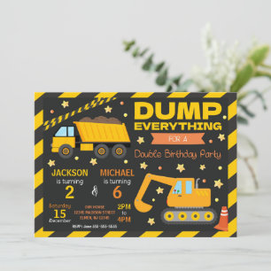 Invitation Frères et sœurs Construction Boy Anniversaire comm