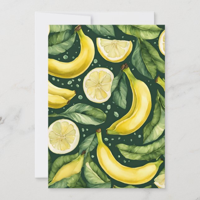 Invitation Fresches bananes et tranches de citron Art aquarel (Devant)