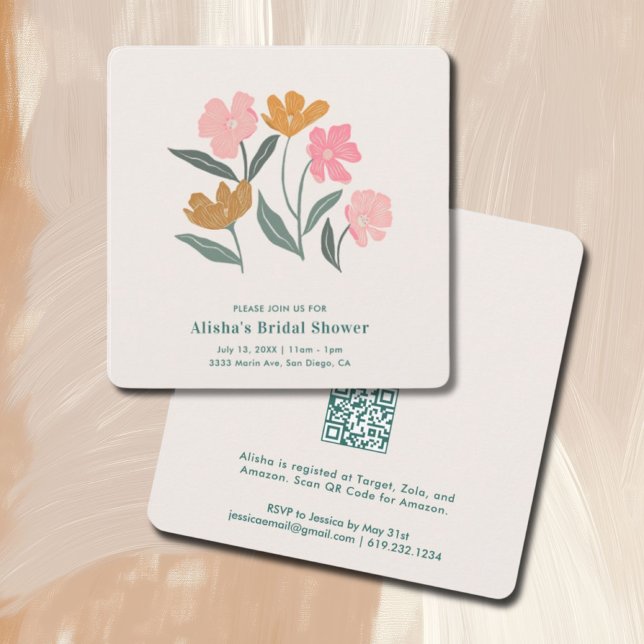 Invitation Fresh Off the Market Boho Floral Bridal Shower QR (Créateur téléchargé)