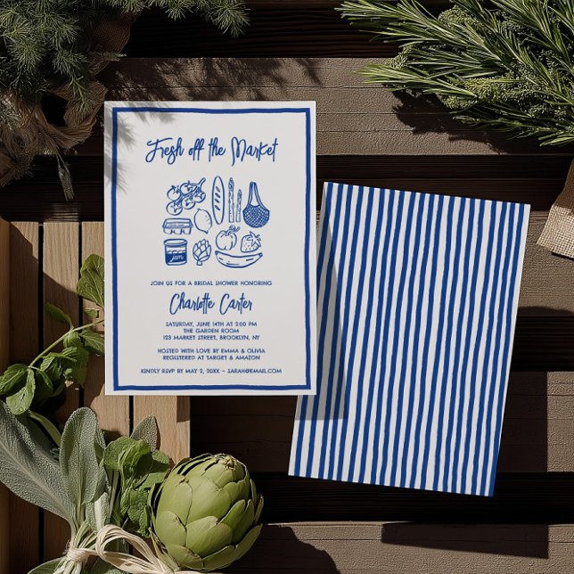 Invitation Fresh Off The Market Bridal Shower Whimsical Blue (Fresh Off The Market Bridal Shower Whimsical Blue Invitation)