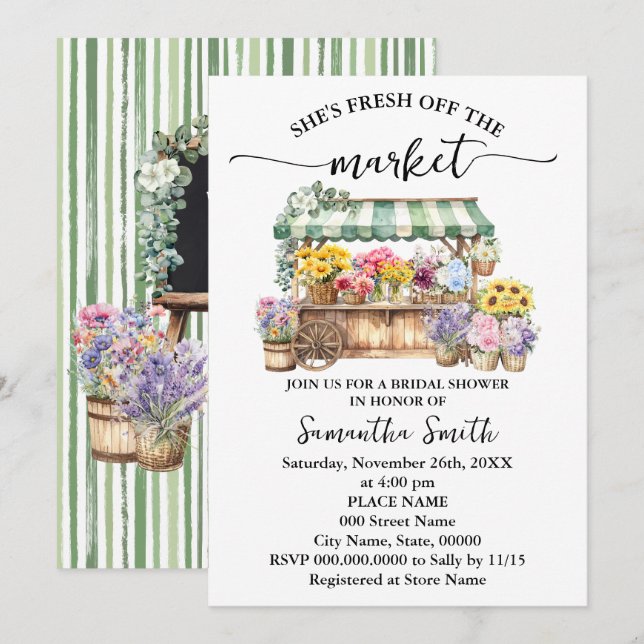 Invitation Fresh Off the Market Floral Bridal Shower (Devant / Derrière)