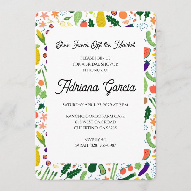 Invitation FRESH OFF THE MARKET Fruits & Veggies Cute CUSTOM  (Devant)