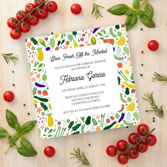 Invitation FRESH OFF THE MARKET Fruits & Veggies Cute CUSTOM  (FRESH OFF THE MARKET Fruits & Veggies Cute CUSTOM Bridal Shower Invitation
)