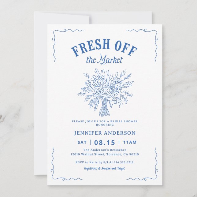 Invitation Fresh Off The Market Garden Blue Bridal Shower  (Devant)