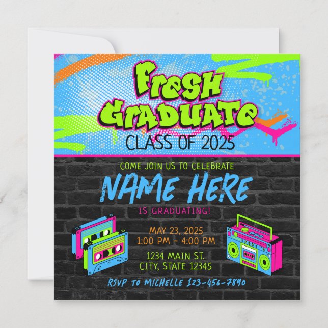 Invitation Fresh Prince 90s Boombox Class of 2025 Graduation (Devant)