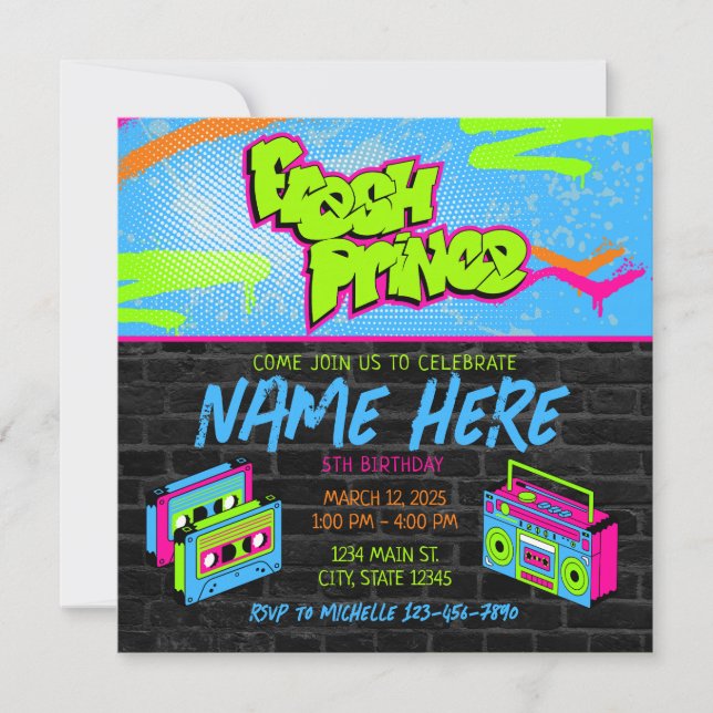 Invitation Fresh Prince 90s Boombox Vert rose Anniversaire (Devant)