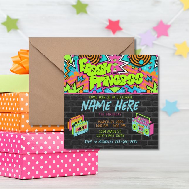 Invitation Fresh Princess 90s Boombox Vert coloré Anniversair (Créateur téléchargé)