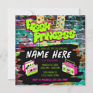 Invitation Fresh Princess 90s Boombox Vert rose Anniversaire