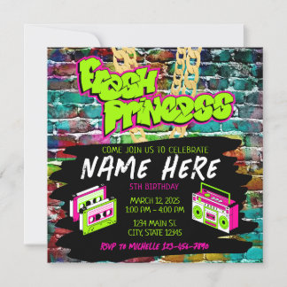 Invitation Fresh Princess 90s Boombox Vert rose Anniversaire