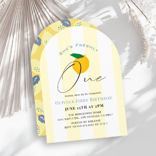 Invitation Freshly One Lemon/Citron Rayures Fille 1er Anniver