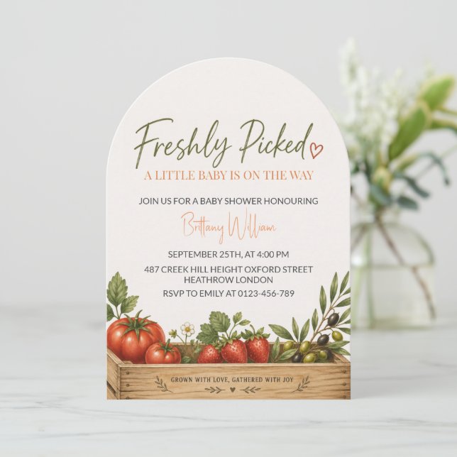Invitation Freshly Picked Farmers Market Baby Shower (Debout devant)