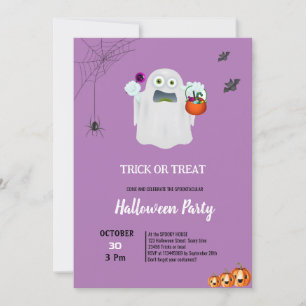 Invitation Friandise fantôme citrouille violet halloween astu