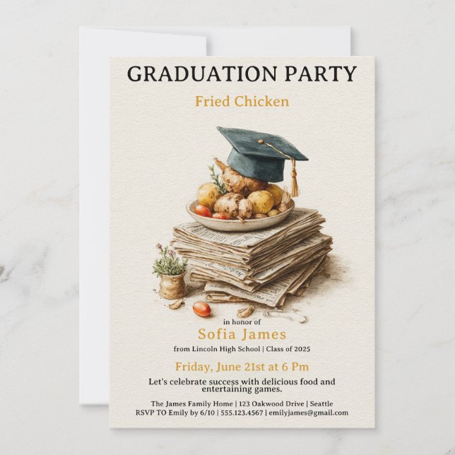 Invitation Fried Chicken Graduation Party Celebration (Devant)