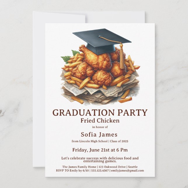 Invitation Fried Chicken Graduation Party Celebration (Devant)