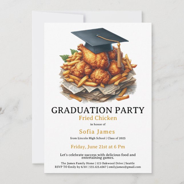 Invitation Fried Chicken Graduation Party Celebration (Devant)