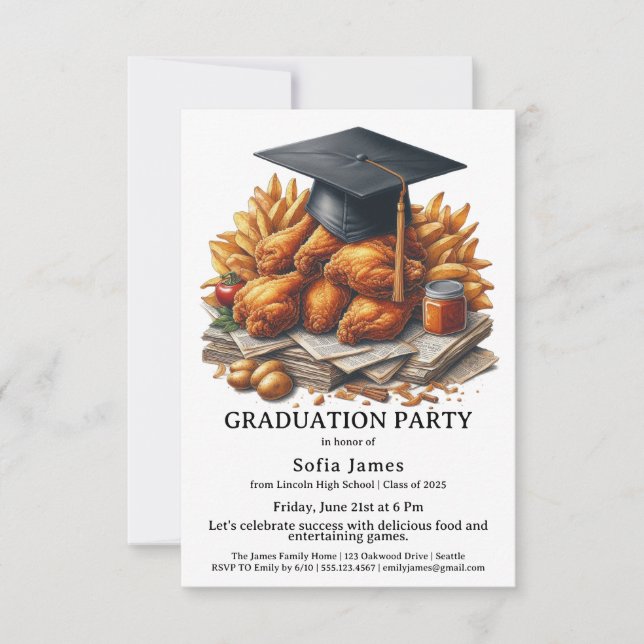 Invitation Fried Chicken Graduation Party Celebration (Devant)