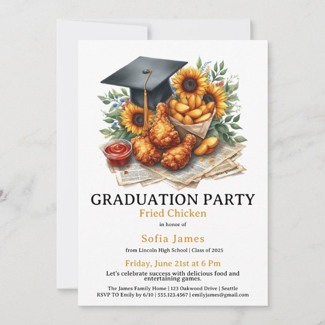 Invitation Fried Chicken Graduation Party Celebration (Devant)