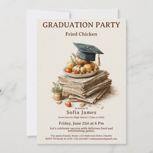 Invitation Fried Chicken Graduation Party Celebration (Devant)