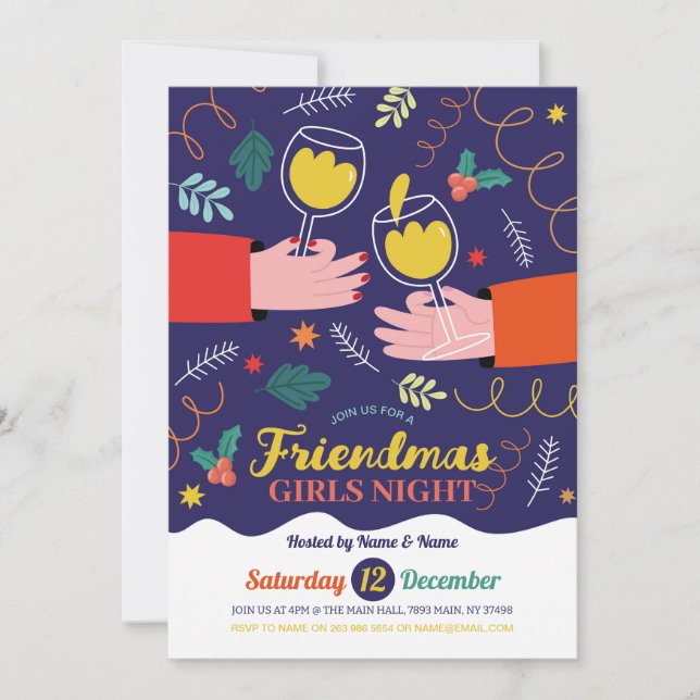 Invitation Friendmas Filles Nuit Boire Amis de Noël (Devant)