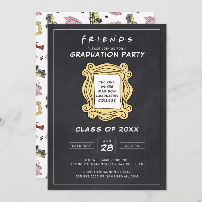 Invitation FRIENDS™ Celui avec la fête de graduation (Devant / Derrière)