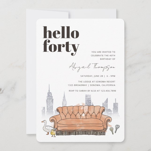 Invitation FRIENDS™ | Central Perk Aquarelle 40e Anniversaire (Devant)