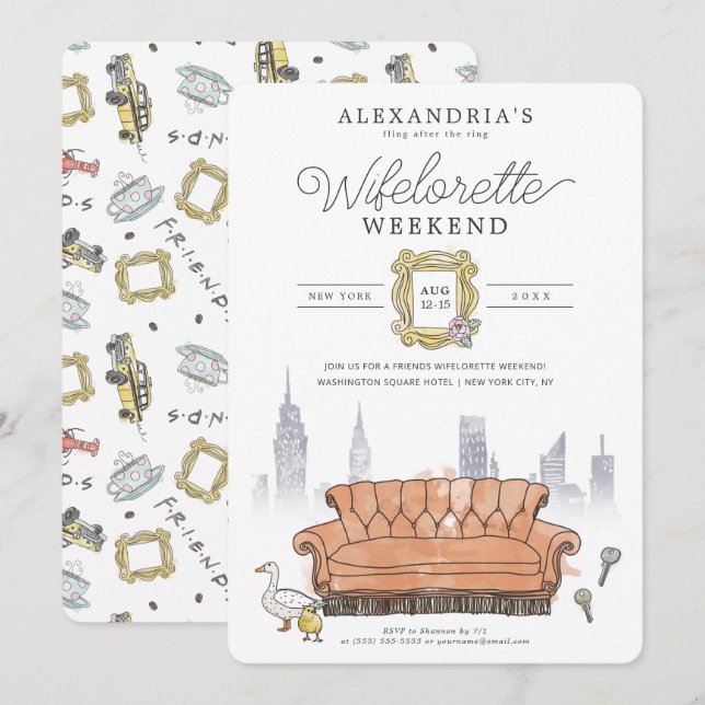 Invitation FRIENDS™ | Fling After the Ring Enterrement de Vie (Devant / Derrière)