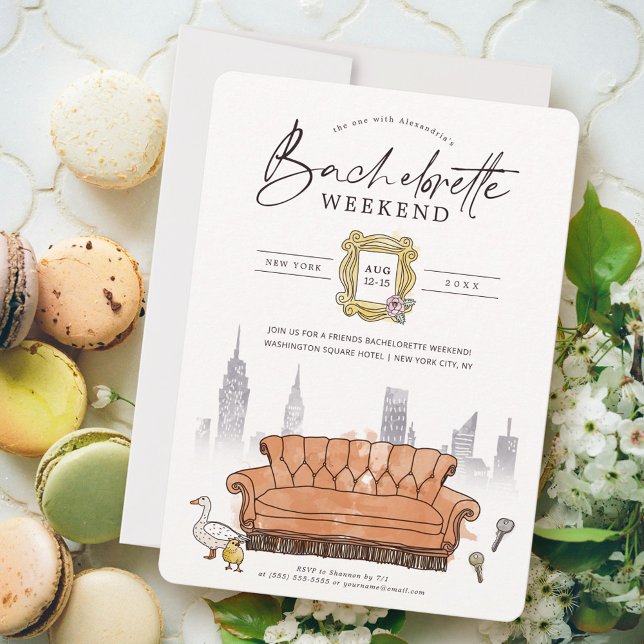 Invitation FRIENDS™ |  Week-end de fête d'enterrement de vie  (Invitation on table)