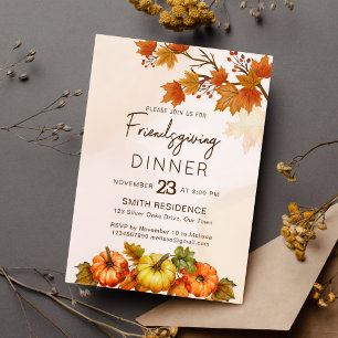 Invitation Friendsgivig Thanksgiving automne feuillage citrou