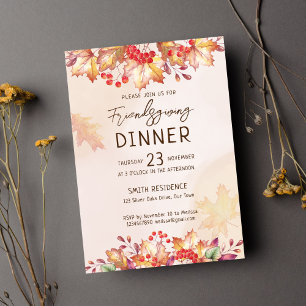 Invitation Friendsgivig Thanksgiving feuillage automne