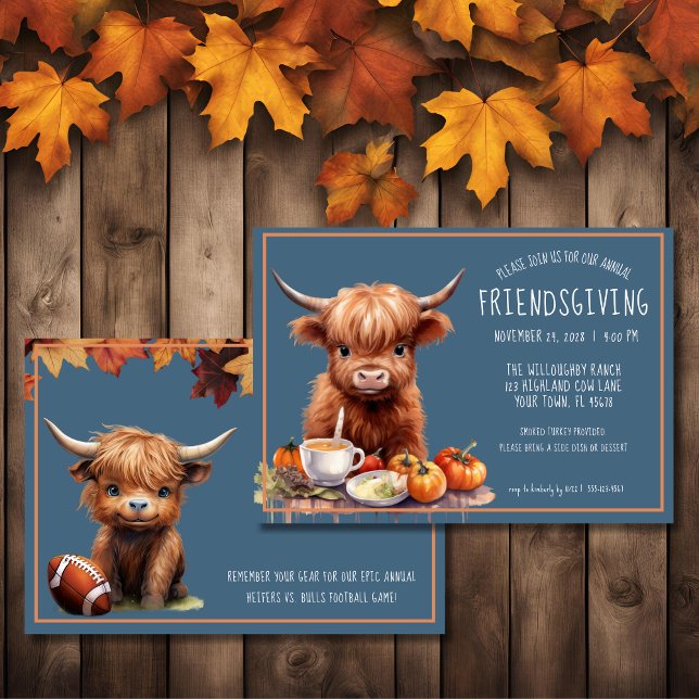 Invitation Friendsgiving à la vache highlandaise r (Créateur téléchargé)
