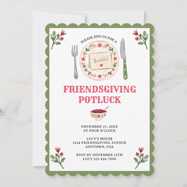 Invitation Friendsgiving Action de grâce Potluck Rassemblemen (Devant)