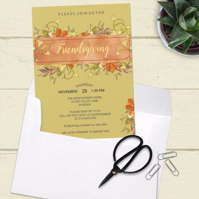 Invitation Friendsgiving Aquarelle Feuillage Rustique (Créateur téléchargé)