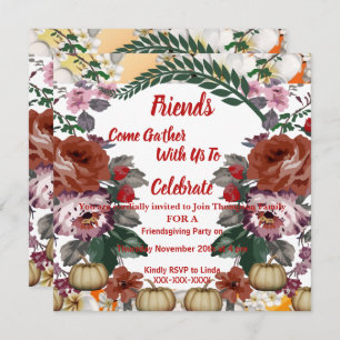 Invitation Friendsgiving Automne Citrouille Aquarelle Rose