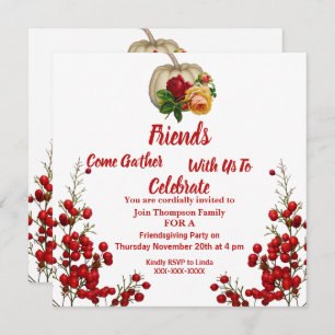 Invitation Friendsgiving Automne Citrouille Roses Red Berry
