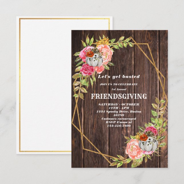 Invitation Friendsgiving Bois de Feuilles (Devant / Derrière)