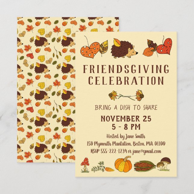 Invitation Friendsgiving Celebration avec Hedgehog (Devant / Derrière)